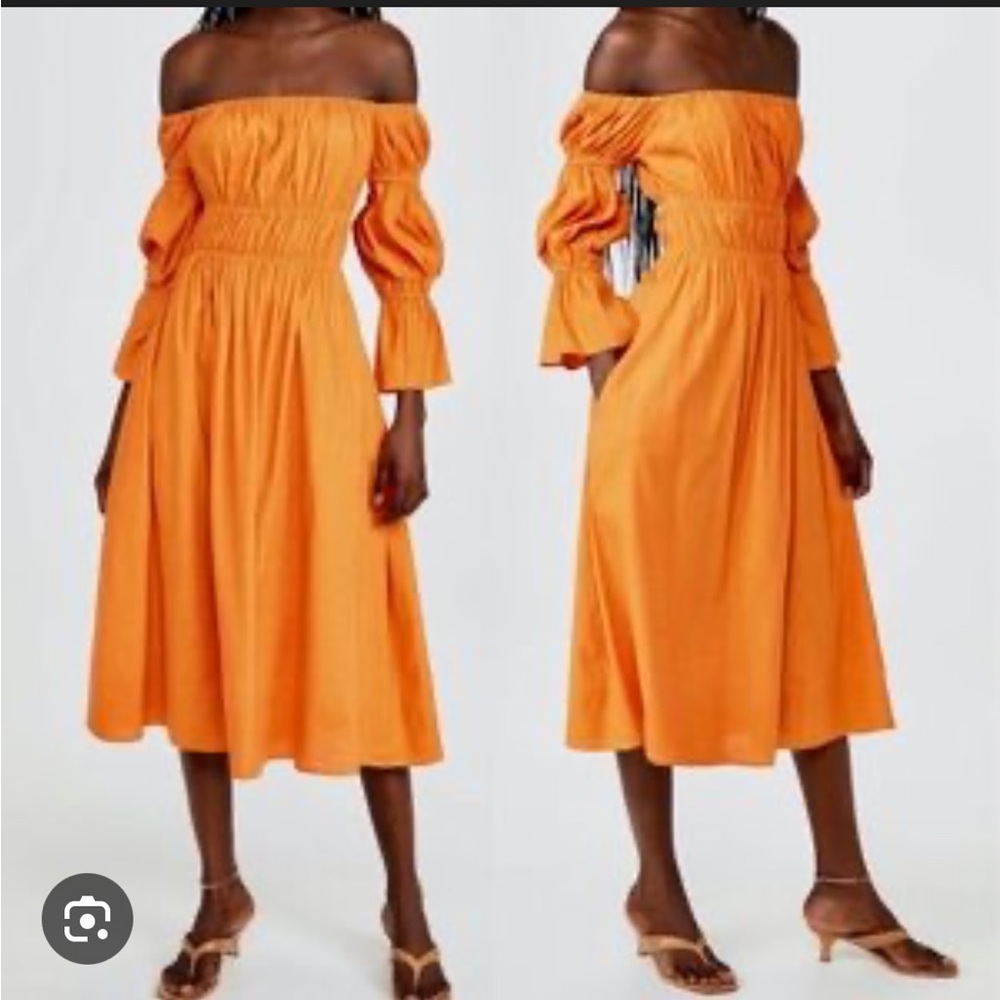 Cult Gaia Off-Shoulder Orange Midi Dress